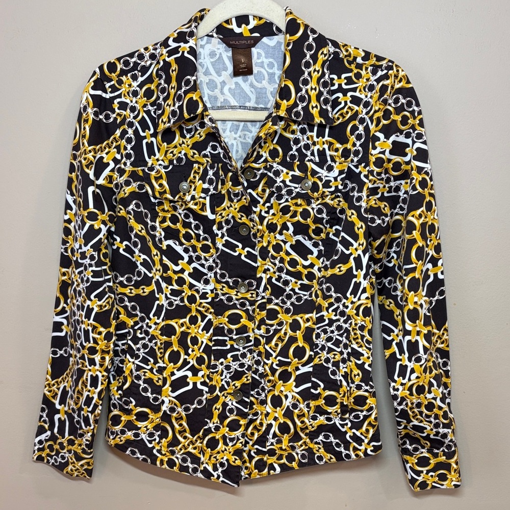 Multiples Chain Pattern Jacket in Brown, White, and Gold, S